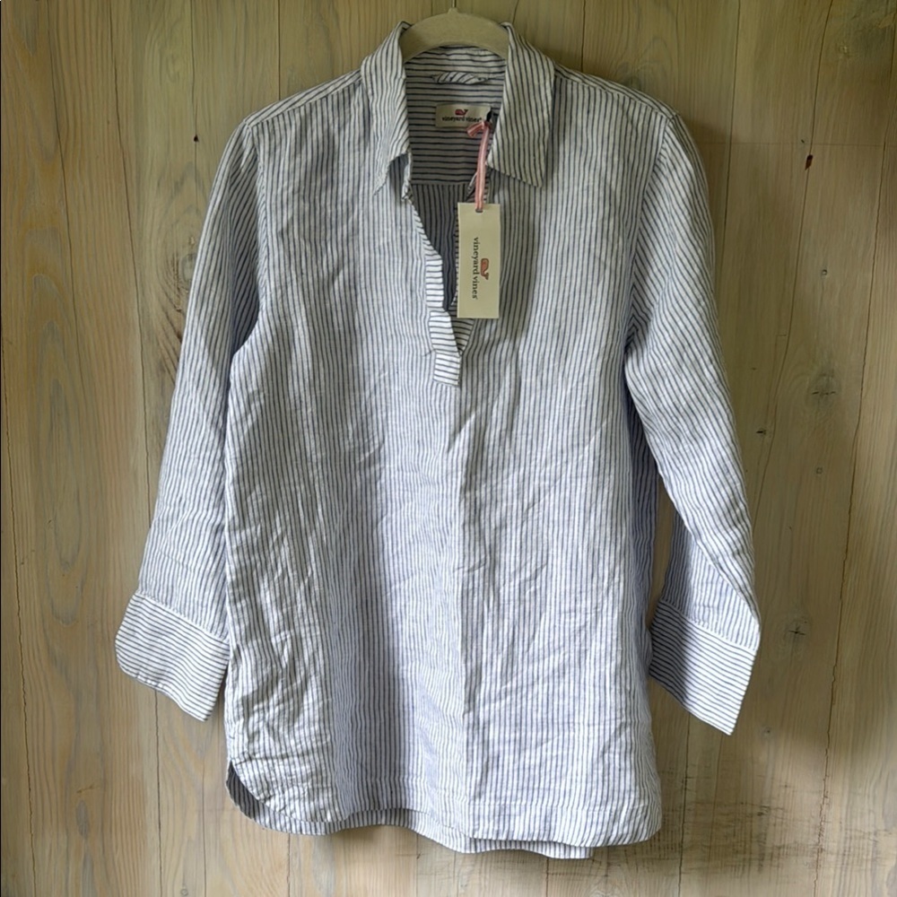 NWT Vineyard Vines Blue and White Striped Linen Shirt Size XS